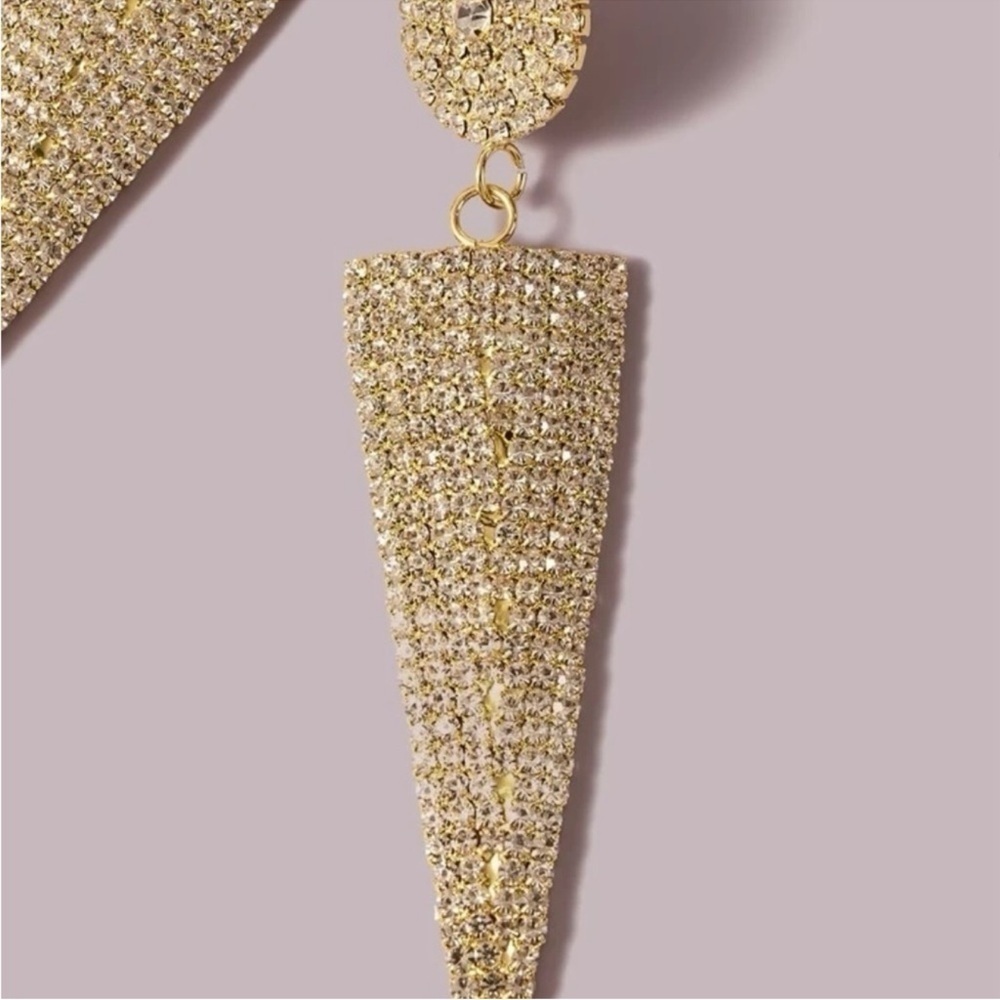 Gold Rhinestone Geometric Drop Earrings - Picture 3 of 3